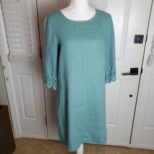 Valentina Naldi Linen Shift Dress Womens Small Seafoam Green Crochet Trim‎ Italy